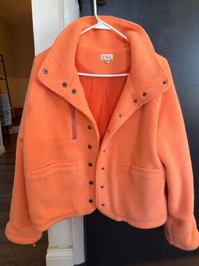 POL Women's Bright Orange Teddy Sherpa Jacket